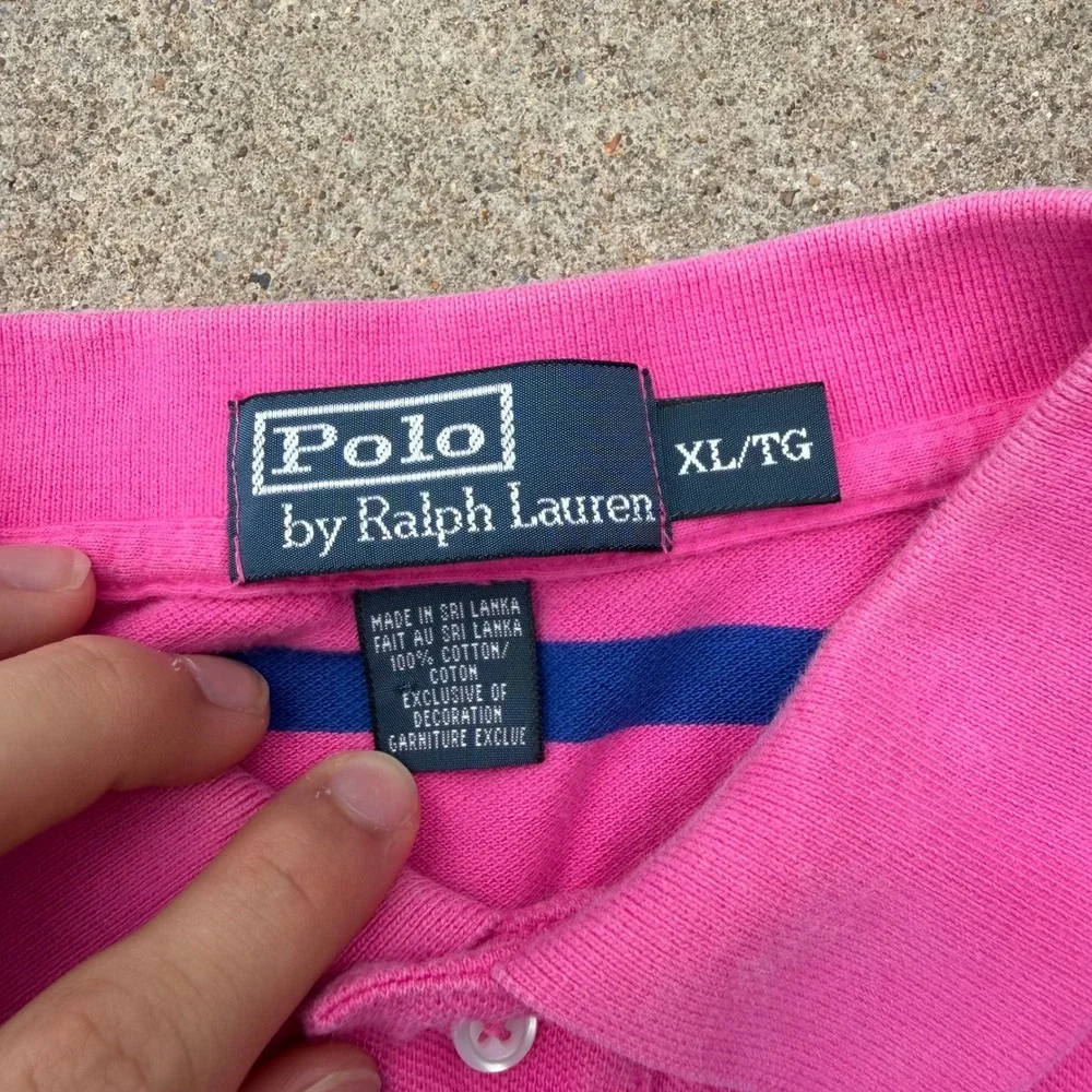 Polo Ralph Lauren Polo Shirt Mens XL Pink Blue Striped Cotton Preppy Classic